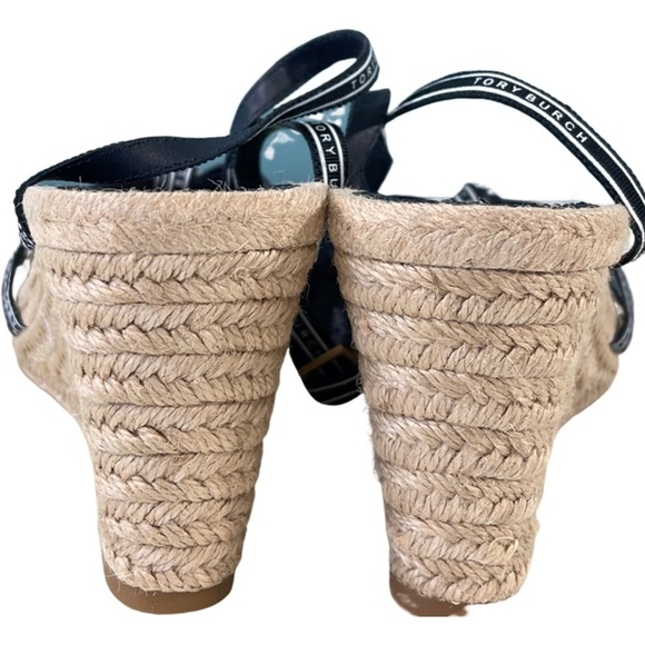 Tory Burch Ribbon Espadrille Wedge Jute Sandal Perfect Navy Size 10M - Picture 6 of 8